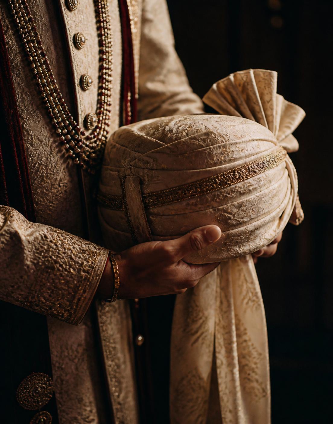 A groom holding his turban
